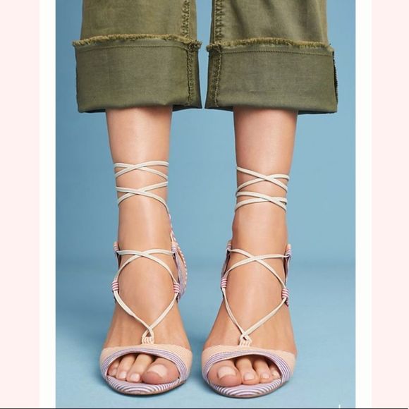 ANTHROPOLOGIE Billy Ella Striped lace up Heel - Picture 3 of 5